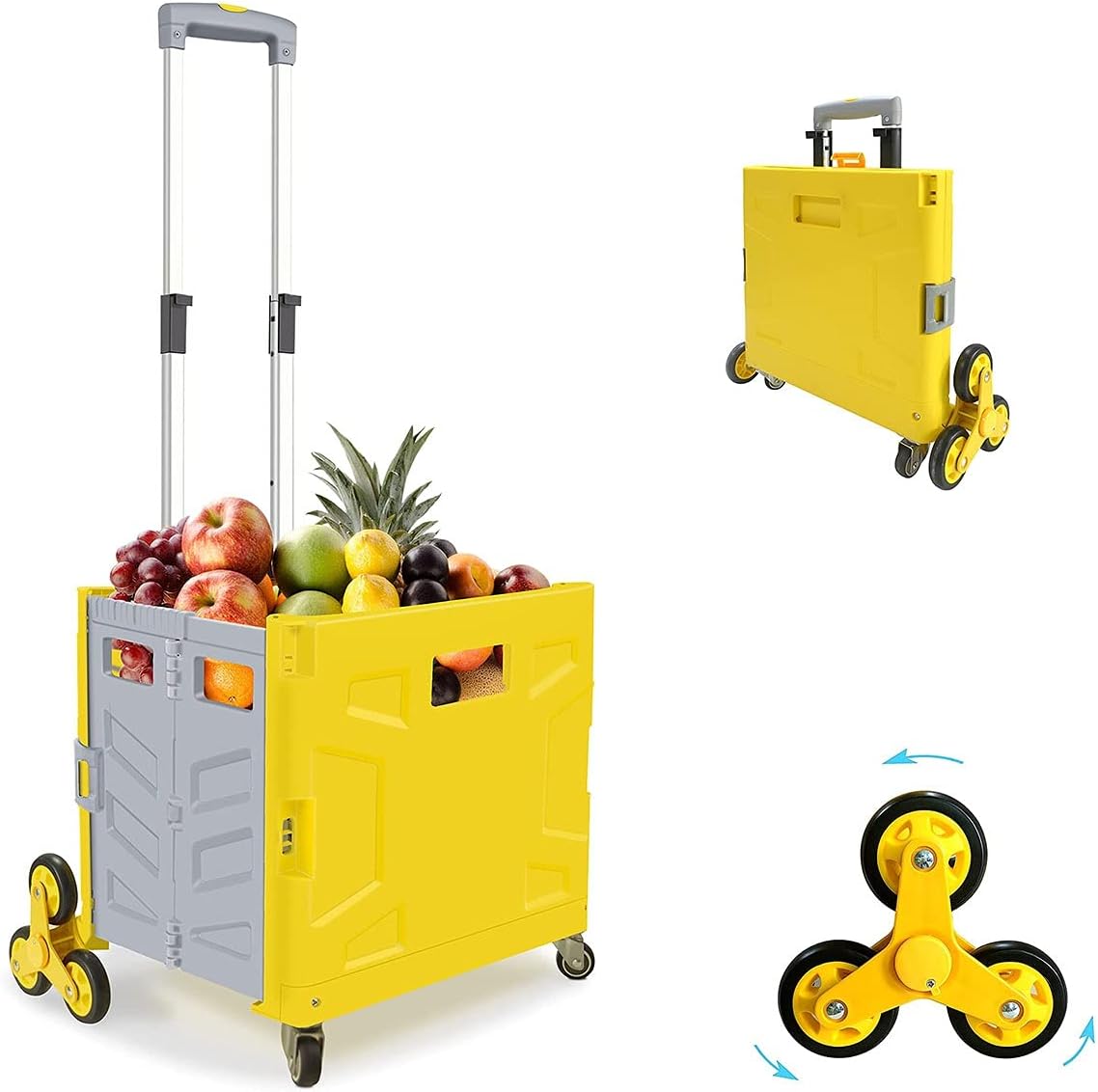 WWFF Folding Shopping Cart on Wheels with Noiseless Stair