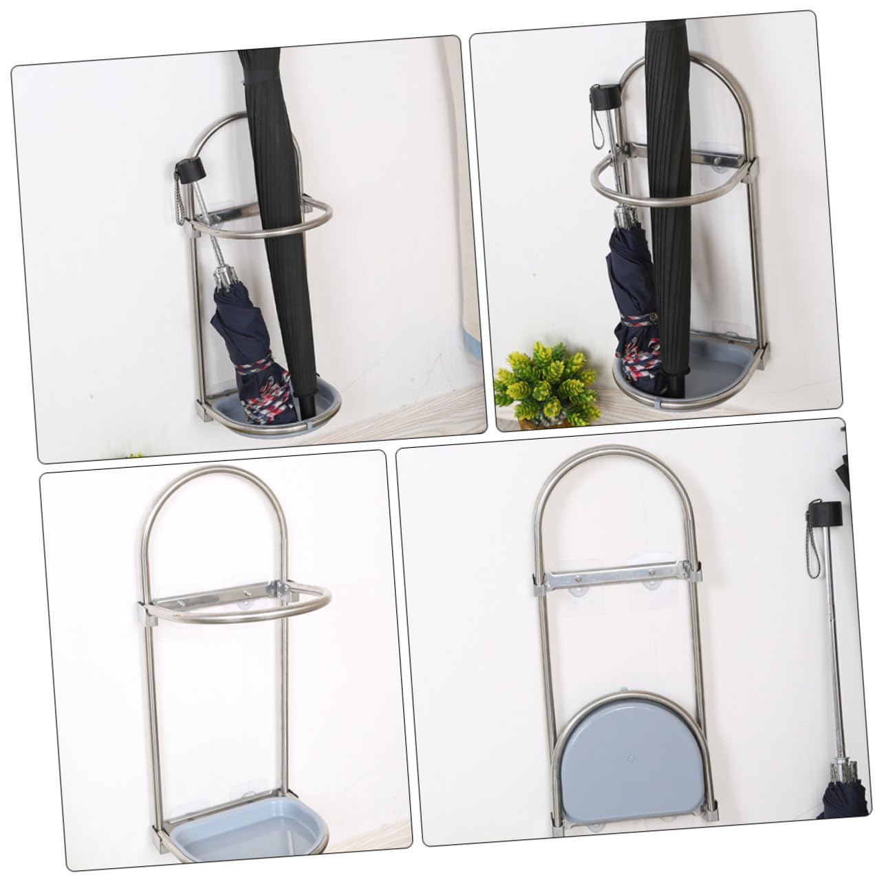 Porta Ombrelli da Parete Pieghevole in Acciaio Inox Blu | Grande Capienza, Uso per Casa e Ristorante, Installazione Multipla Parti in Plastica