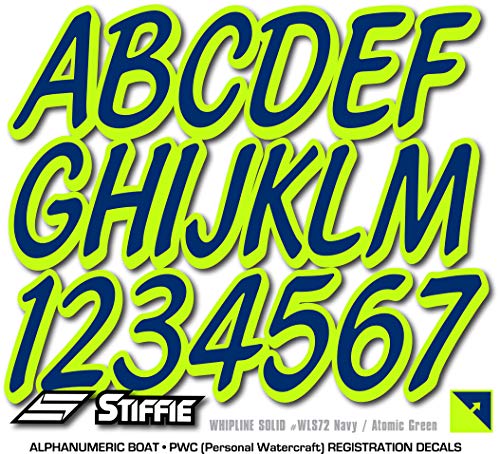 Image of STIFFIE Whipline Solid Navy /Atomic Green 3 inch Alpha-Numeric Registration Identification Numbers Stickers Decals for Boats & Personal Watercraft