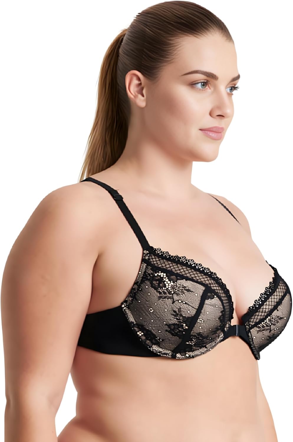 Curve Muse Women's Plus Size Push Up Add 1 Cup Underwire Halter Front Close Bras - Image 3