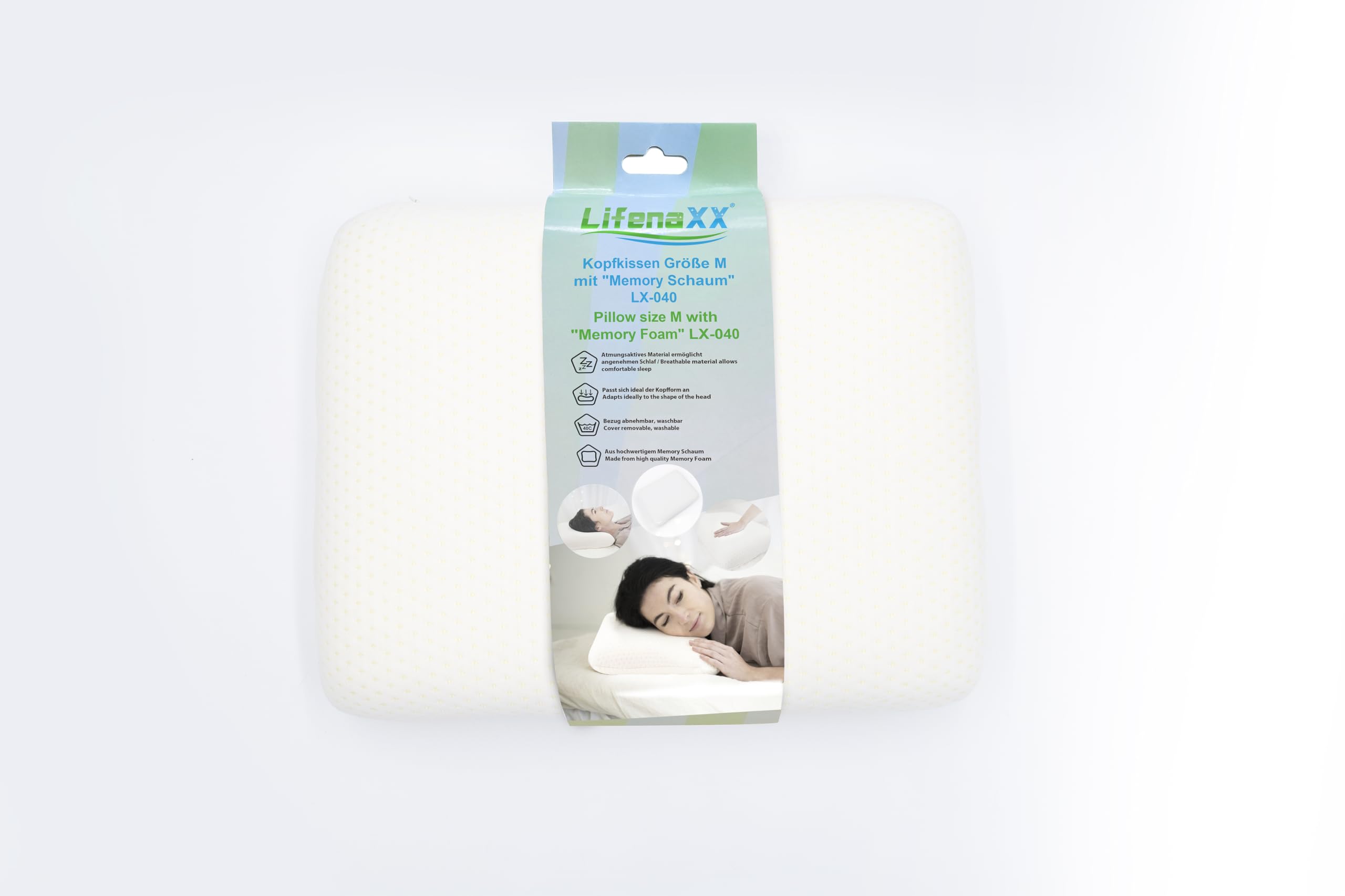Lifenaxx Poduszka pod głowę rozmiar M z pianką memory LX-040, biała