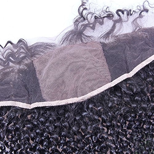 Kinky Curly Silk Base Lace Frontal Momgolian Virgin Human Hair 13X4 Lace Frontals Closure with Silk Top Bleached Knots Baby Hair (14inch)