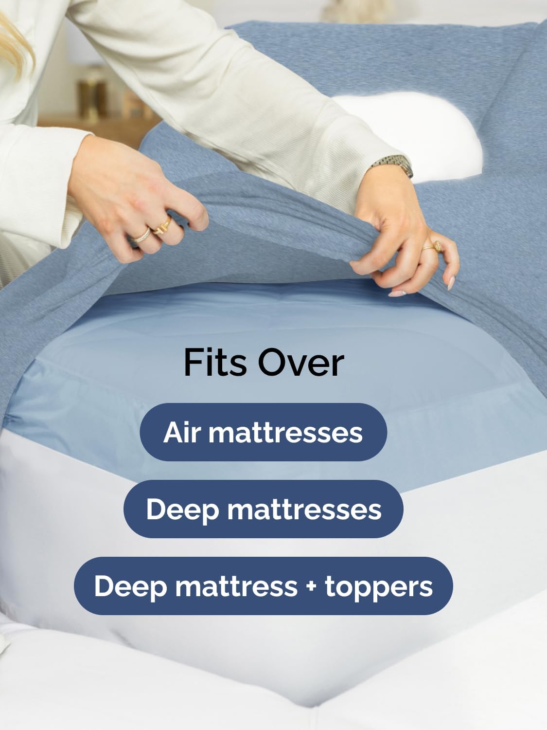 Extra Deep Twin Fitted Sheet - Hotel Luxury Single Fitted Sheet Only - Easily Fits 18 inch to 24 inch Mattress - Ultra Soft, Wrinkle Free with Extra Deep Pockets - Breathable & Comfy - Heathered Blue thumbnail