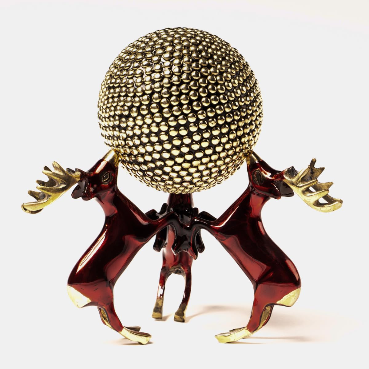 The Artage 3 Deer Ball Brass Showpiece| Statue for Center Table| Vastu Decorative Items for Living Room, Bedroom, Office| Brass Decor Items| Home Decor Gifting and Decoration (Deer Ball Cherry)