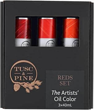 Tusc & Pine Artist Oil Paint - 40 ml Set of 3 - Assorted Red Colors - Non-Yellowing, Maximum Pigment Load, Small Batch Milled Oil Paints Developed for Professional Artists