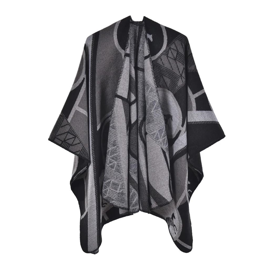 Dninmim Cape épaisse en tricot jacquard léger pour femme Automne Hiver Chaud Pull Poncho Châle Manteau