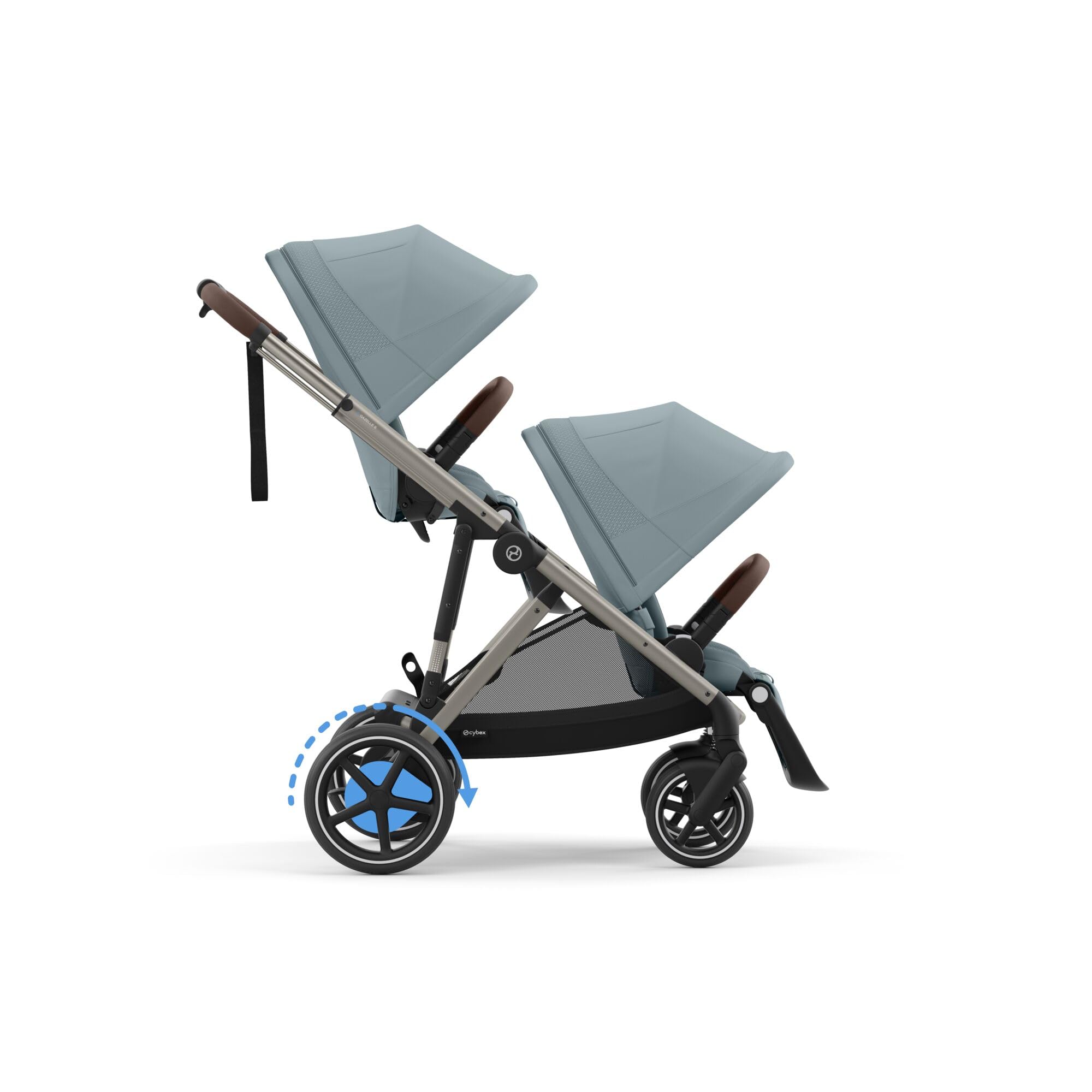 CYBEX Poussette Gold e-GAZELLE S, de la naissance à environ 4 ans, max. 22 kg (mode simple) / 2x 22 kg (mode duo), système tout-en-1 avec propulsion électrique et 20+ configurations, Bleu orageux