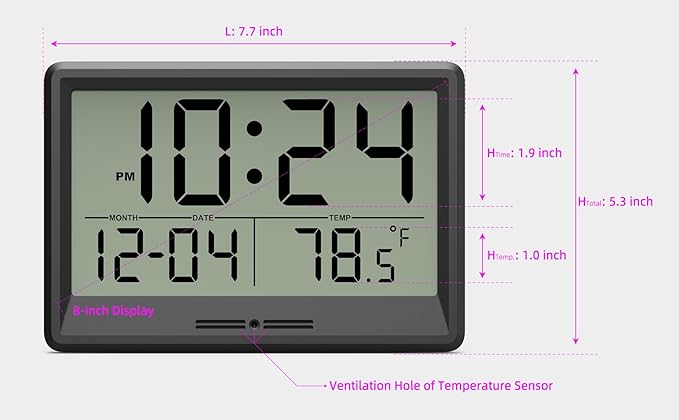 Reloj de Pared Digital 8 Pulgadas con Temperatura y Fecha miniatura 3