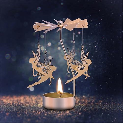 Miniatura 4 de Portavelas giratorio, portavelas de metal giratorio dorado para Navidad, día de San Valentín, decoración de mesa de fiesta, boda (elfo de fantasía)