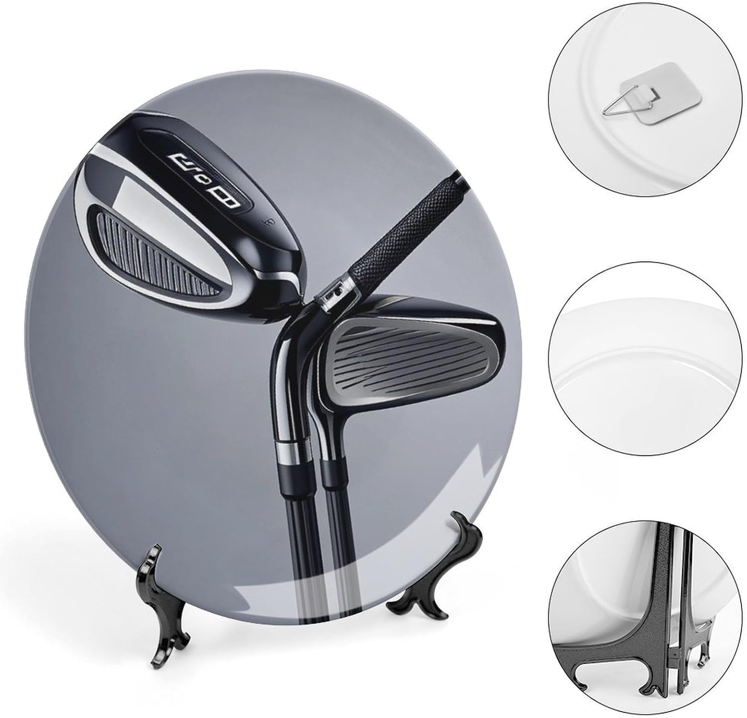 Golf Club Decorative Ceramic Plate Round Porcelain Plate Decor Personalized Bone China Decorative Plates Ceramic Ornaments Dessert Plates with Display Stand 10inch