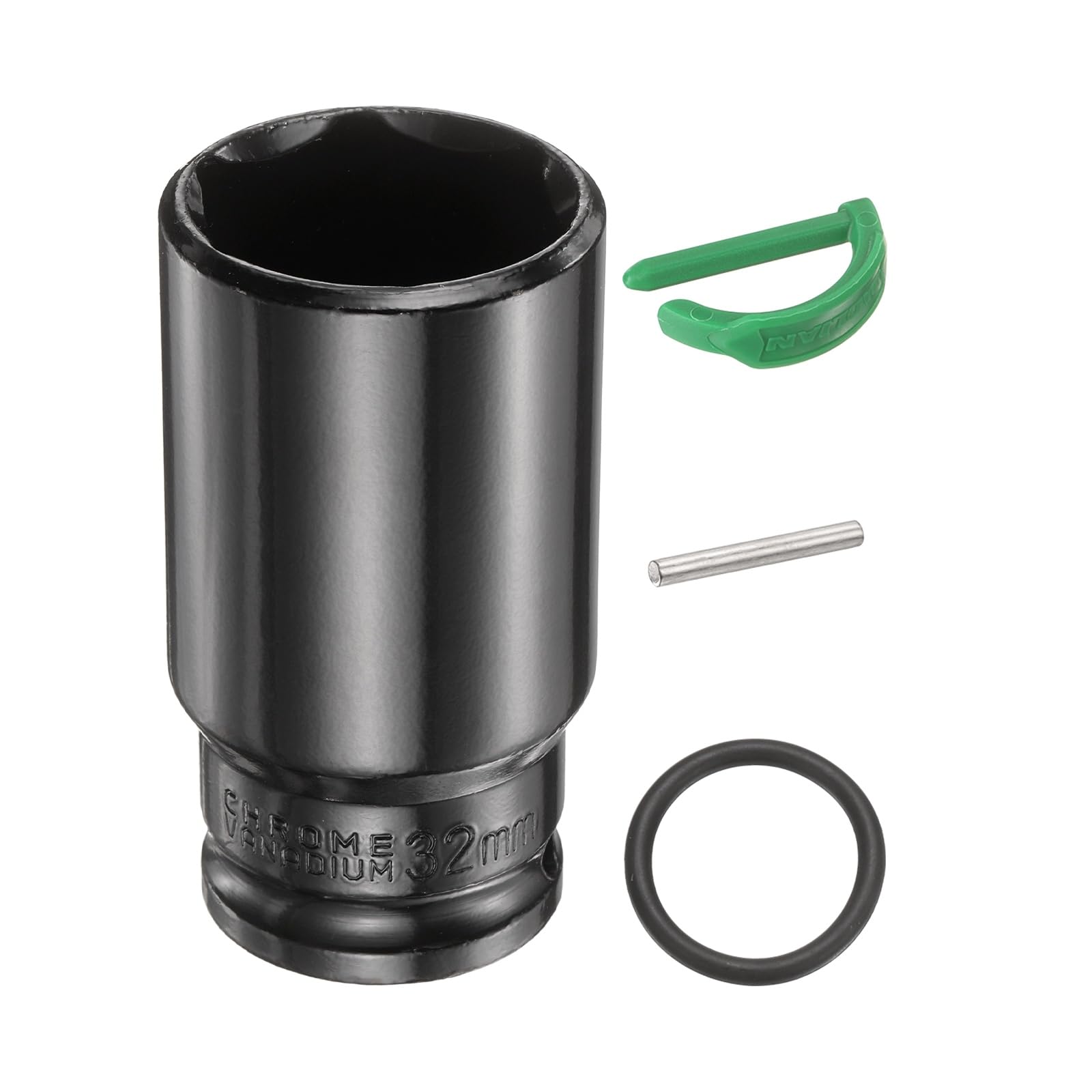 sourcing map 6 Point Deep Impact Socket 1/2" Drive 32mm Metric Standard Socket Cr-Mo Steel Spindle Axle Hex Nut Bolt Sockets with Rubber Ring Locking Pin