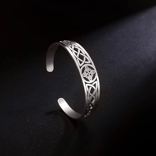 Miniatura 4 de Pulsera de nudo de bruja para mujeres y hombres, pulseras de nudo celta vikingo, brazalete de acero inoxidable, diseño geométrico ajustable de
