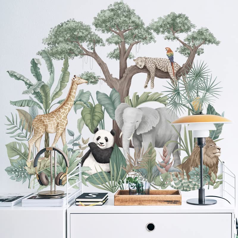 HGDESIGN® Wandtattoo Wandaufkleber Urwald Tiere Zoo Panda Giraffe Elefant Kinderzimmer Babyzimmer Schlafzimmer Baby Kinder Junge Mädchen