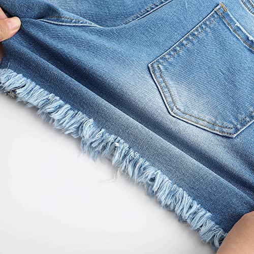 Image of THUNDER STAR Women Mid Rise Ripped Stretchy Jeans Shorts Frayed Raw Hem Casual Denim Shorts