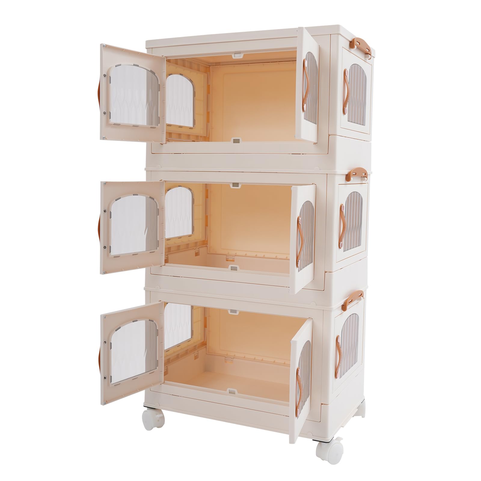 Caja de almacenamiento plegable de 2 piezas con tapa, cajas de plástico apilables con ruedas, puerta de apertura lateral, unidad de almacenamiento para dormitorio, baño, cocina
