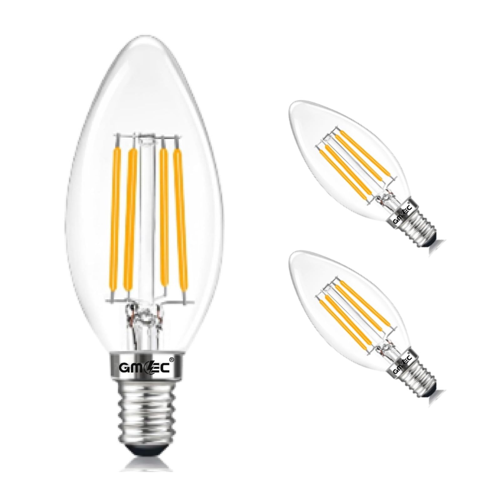 GMEC E14 LED Candle Bulb – 4W (40W Equivalent), 3000K Warm White – Clear Glass Filament, Edison Screw SES – 450 Lumens, Non-Dimmable – Pack of 2