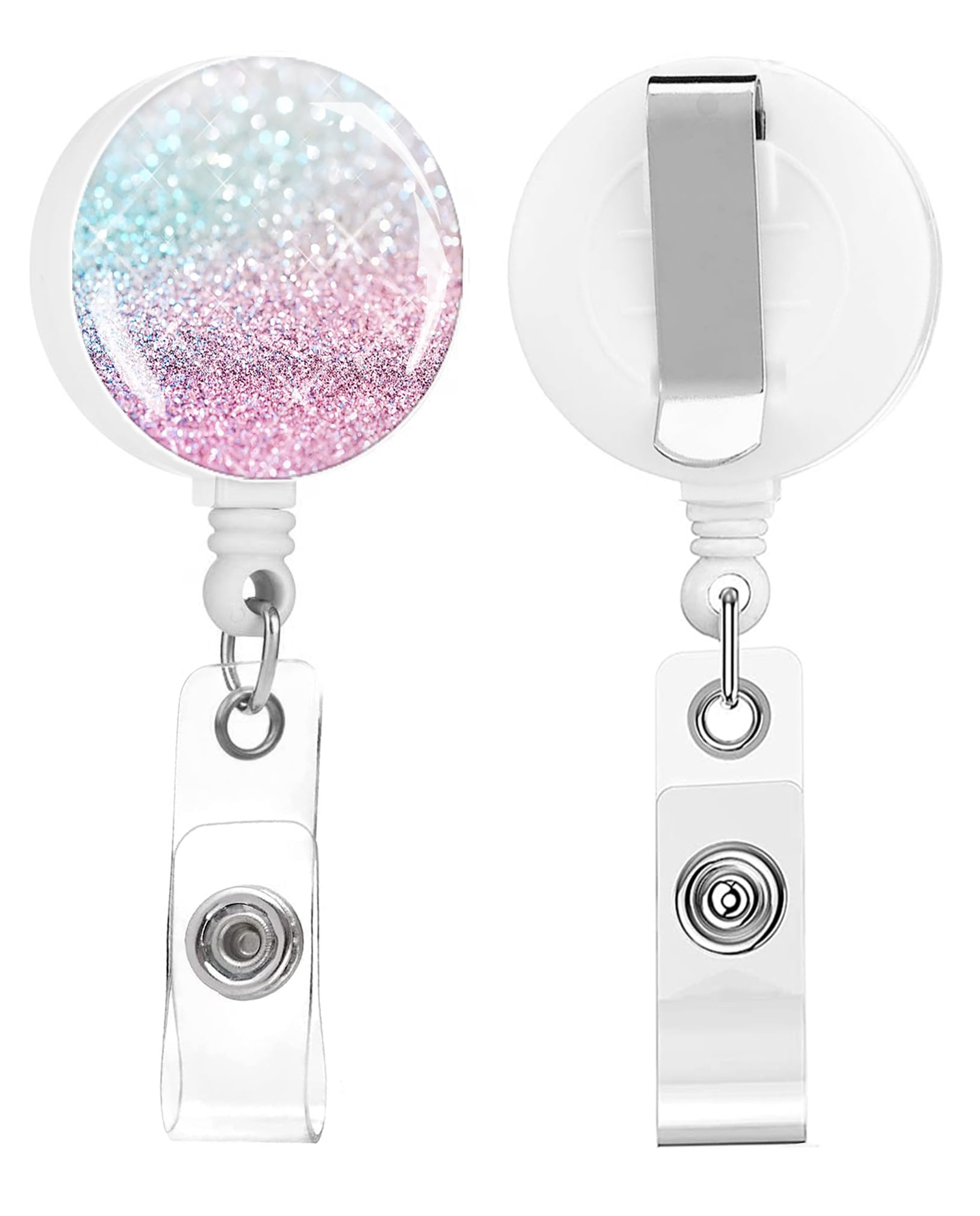 Badge Reels Retractable,Id Badge Holders Retractable,Badge Clips Retractable ID Card Holder for Teacher, Student, Office Worker(Pink Sparkle Glitter)