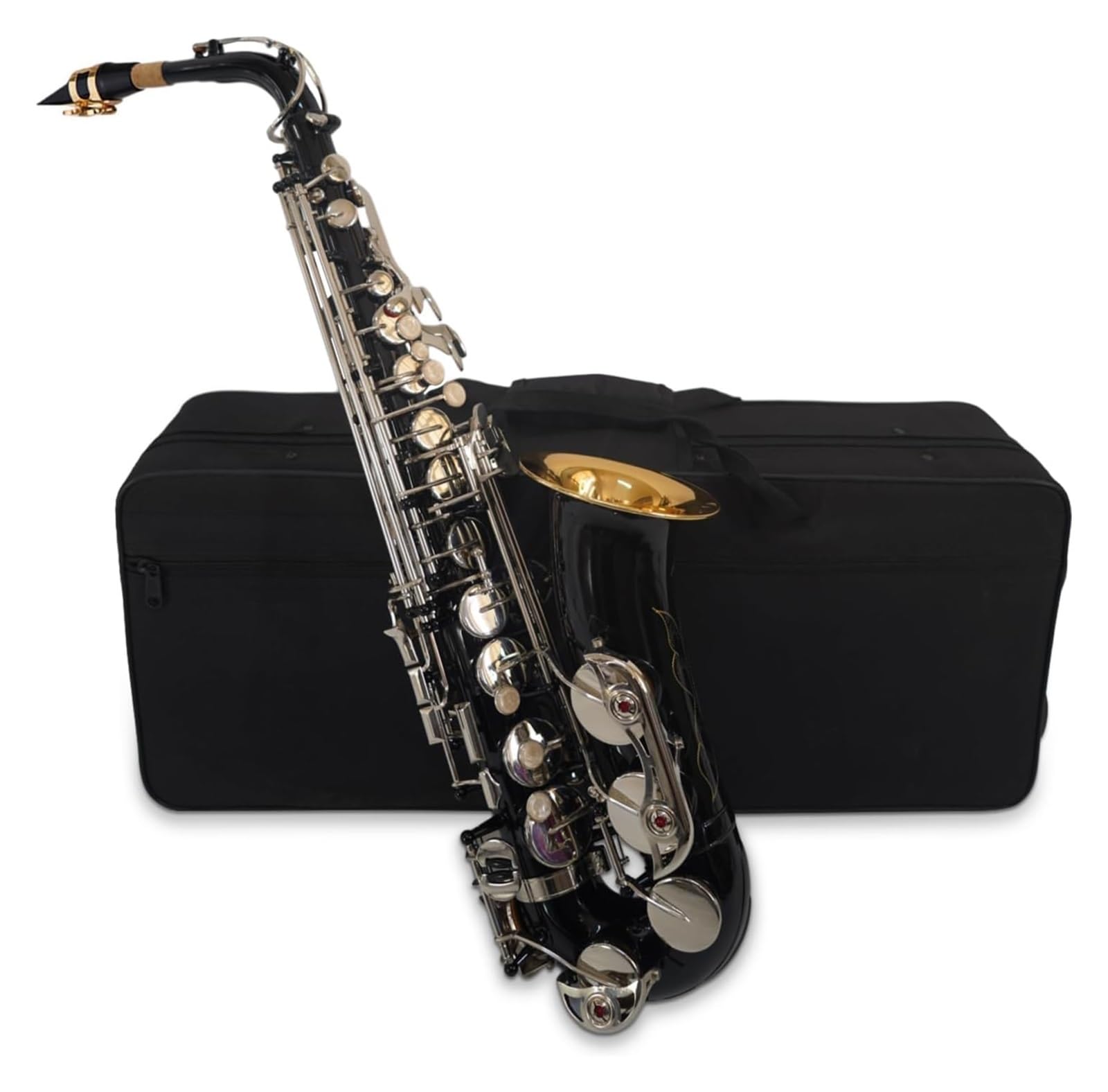 Przyciski muszli, instrumenty muzyczne, saksofon,Czarny Eb Alto Korpus z mosiądzu Białe klawisze muszli Instrument dęty drewniany z futerałem Rękawice Ściereczka do czyszczenia Szczotka Gryf,altowy,