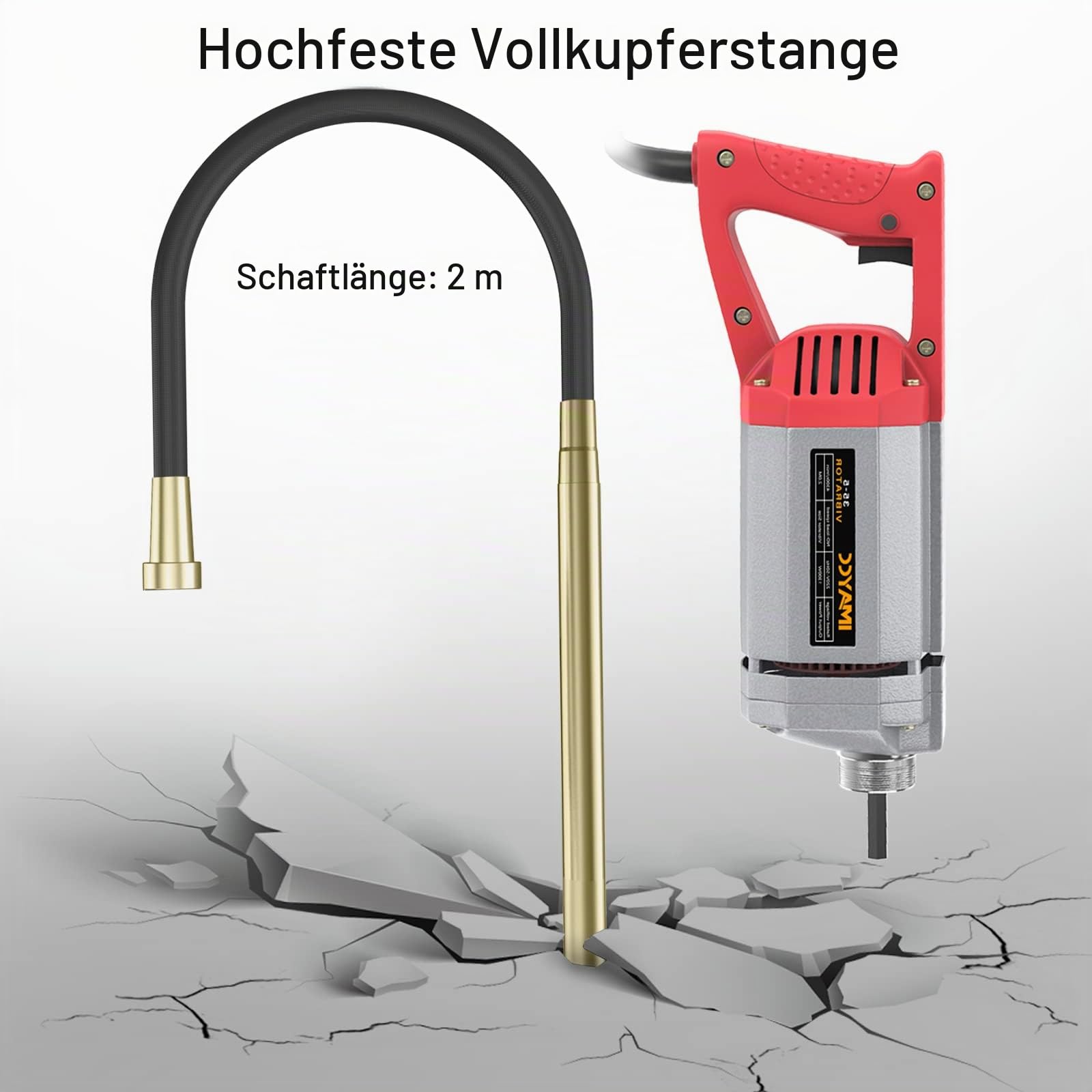 IMAYCC Elektrischer Betonrüttler, 1300W Innenrüttler Flaschenrüttler, 2M Vibrationsstablänge Betonvibrator, 4300 U/min Rührwellendrehzahl, 35mm Vibrationswellen durchmesser