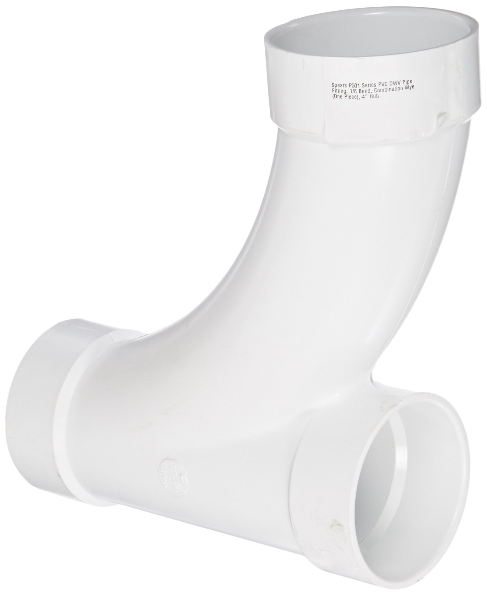 Spears P501 Series PVC DWV Pipe Fitting, 1/8 Bend, Combination Wye (One Piece), 4