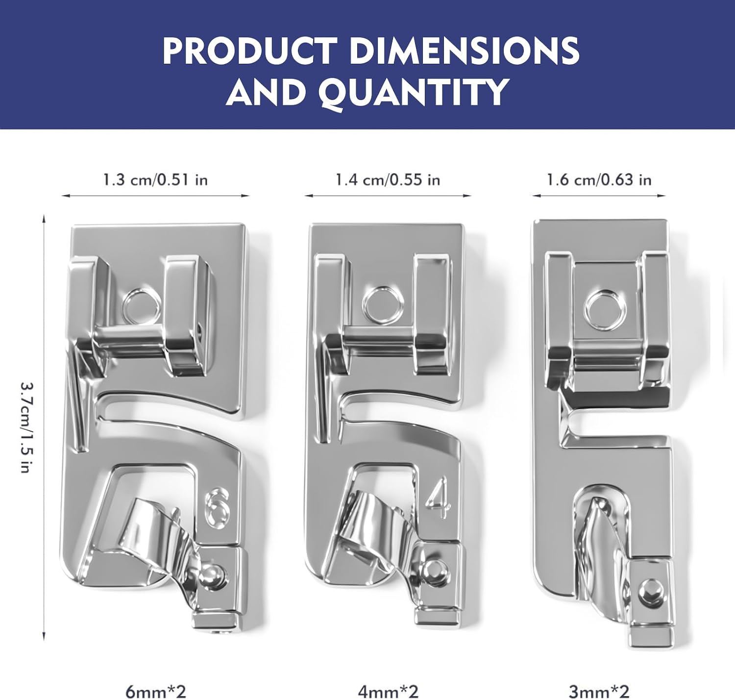 3 Size 6Pcs Rolled Hem Presser Foot Set (3mm,4mm,6mm) - Universal Low Shank Snap-On for Singer, Brother, Janome, Babylock - Sewing Machine Supplies Rolled Hemmer Foot,Multifunctional Home Accessories
