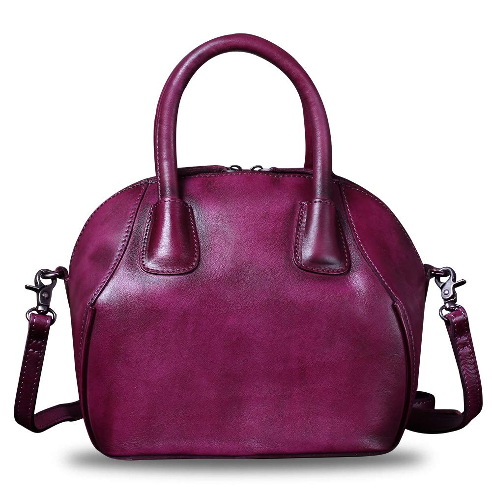 Genuine Leather Handbags for Women Top Handle Satchel Purses Ladies Shoulder Bag Handmade Vintage Crossbody Bag (Purple)