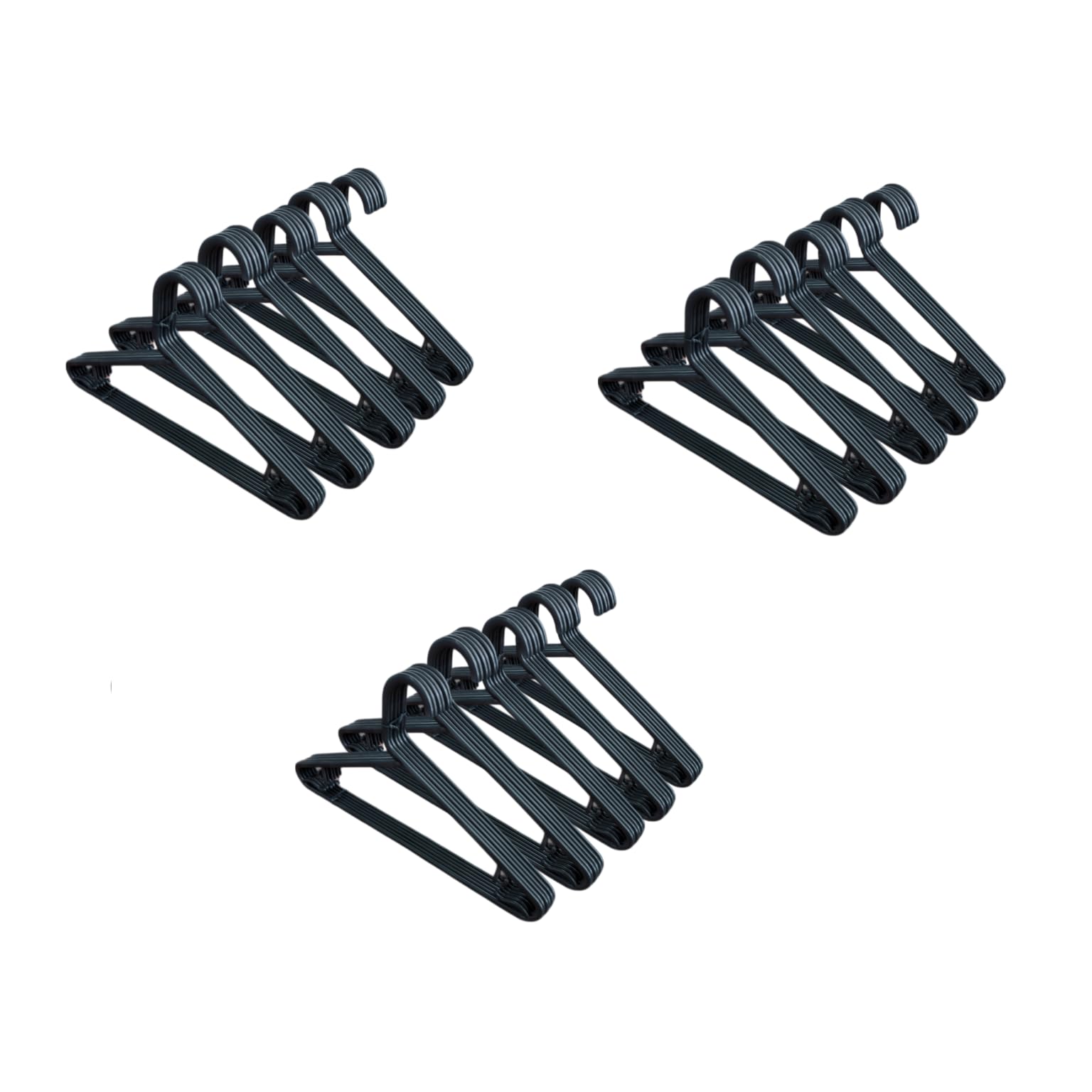 STL Adult Plastic Coat Hangers - Premium Space-Saving Wardrobe Organizer with Strap Hooks and Secure Lip (Black, 90)