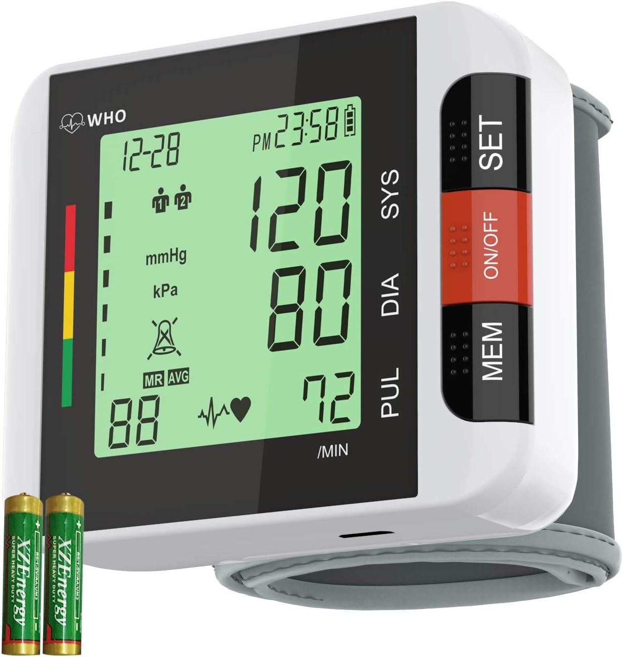 Wrist Blood Pressure Monitor [2021 Model], Cfmour Automatic Blood Pressure Cuff Wrist BP Monitor with Backlight LCD Display, Irregular Heartbeat Monitoring with 2 User 198 Memories, Batteries Included