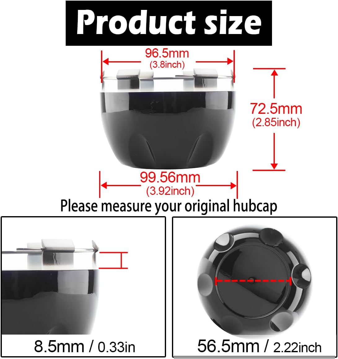 4Pcs 99.5mm(3.92inch) Wheel Center Caps for Helo Maxx 6 Wheel Rim Replacement 789K101 X1834147-9SF Hub Cap, (Gloss Black, Inner 96.5mm 3.8in)