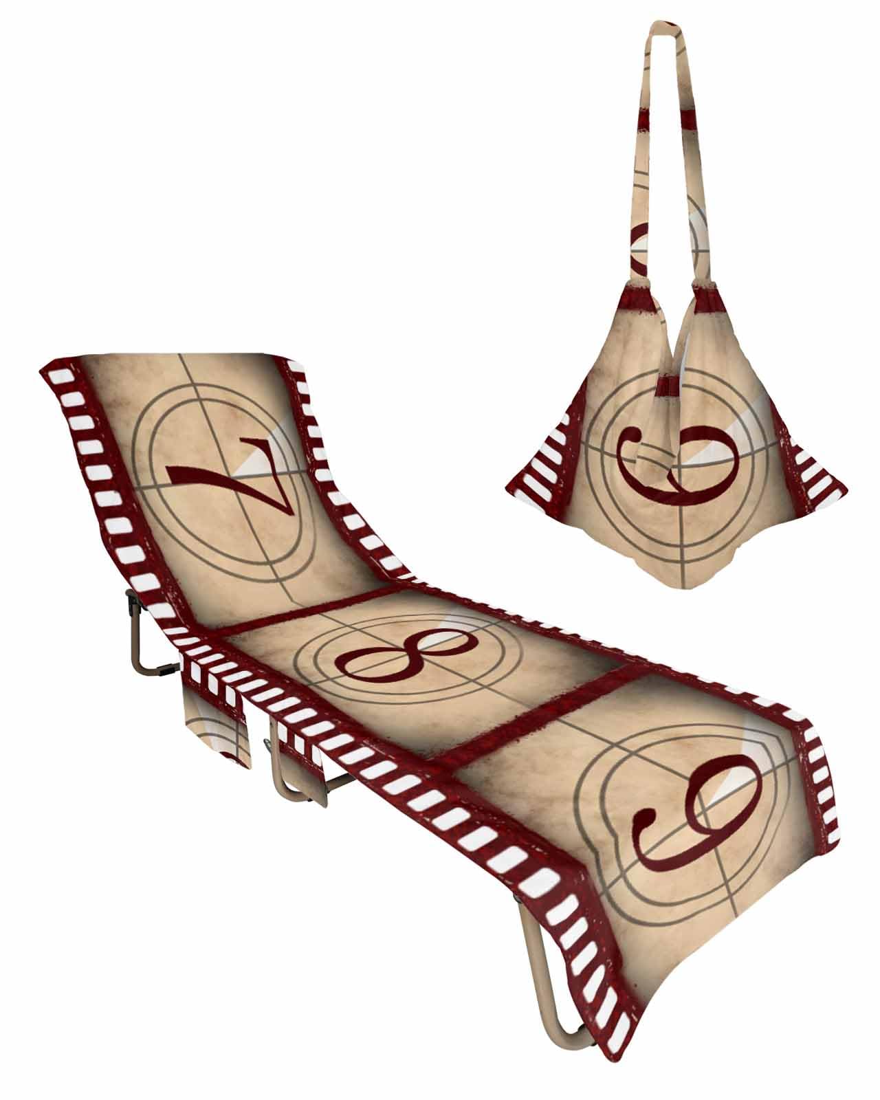 Farmhouse Beach Lounge Chair Towel Cover, Soft Chaise Lounge Towel with Side Pockets Patio Pool Chairs Cover for Beach/Pool Sunbathing 29x85 Retro Vintage Red Brown Plaid Eight