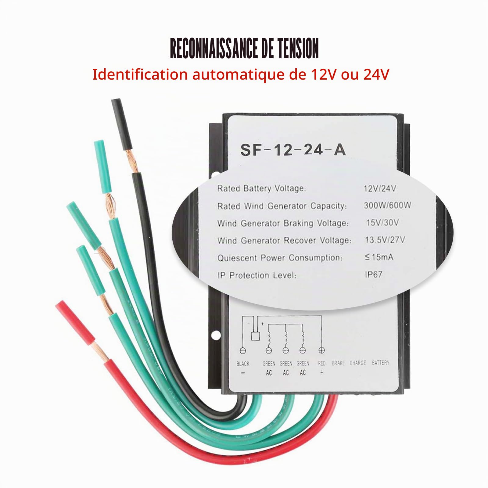 Contrôleur D'éolienne 12V/24V 300W/600W Contrôleur Charge Générateur D'éolienne éTanche Avec 3 Indicateurs LED Pour Petite Centrale Solaire, Lampadaire Solaire, énergie éolienne