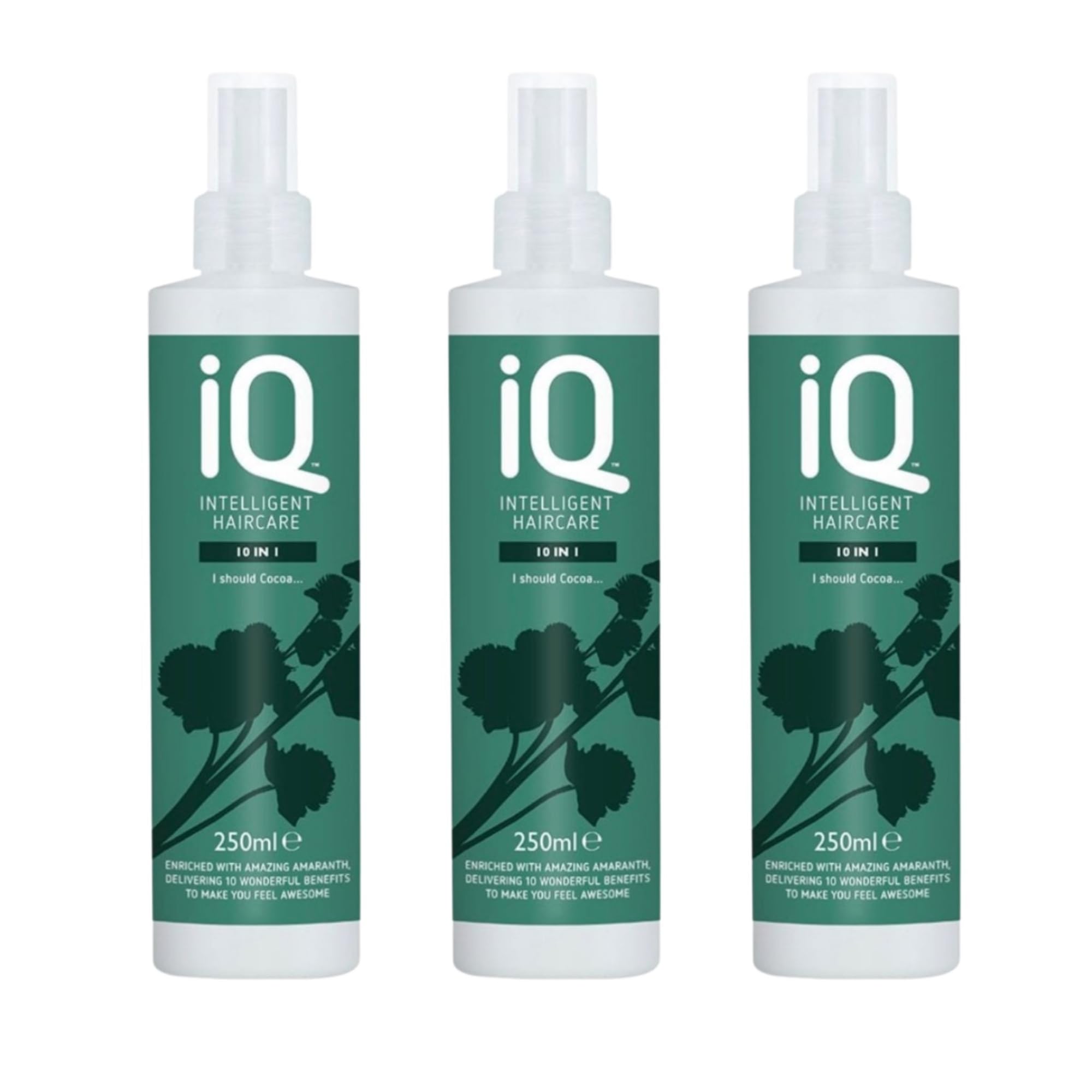 IQ Intelligent Haircare 10-in-1 Treatment Spray - Pack of 3 (250ml Each) for Strong, Shiny, Hydrated, and Nourished Hair - Enriched with Amaranth and Vitamin E, Paraben & Cruelty-Free