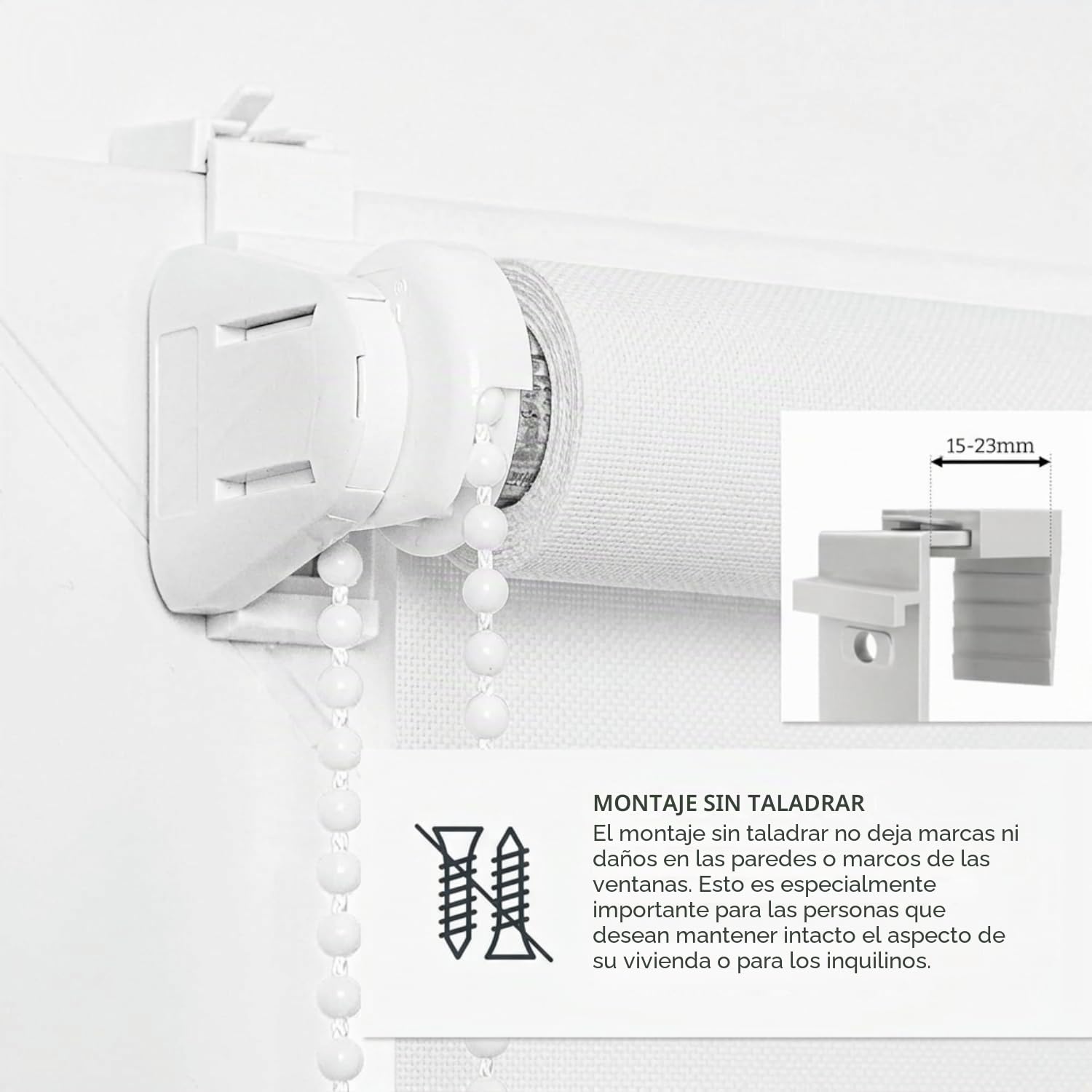 Estika Estor Enrollable sin taladrar - 55 cm x 120 cm - Blanco - instalación con Abrazaderas, Estor para Ventanas de Interior, mampara de privacidad para Ventanas y Puertas de balcón