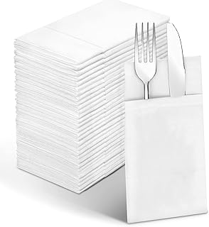Paper Napkins, Linen-Feel Cloth Like Napkins with Built-in Flatware Pocket, Pre-Folded Absorbent Dinner Napkins Disposable...