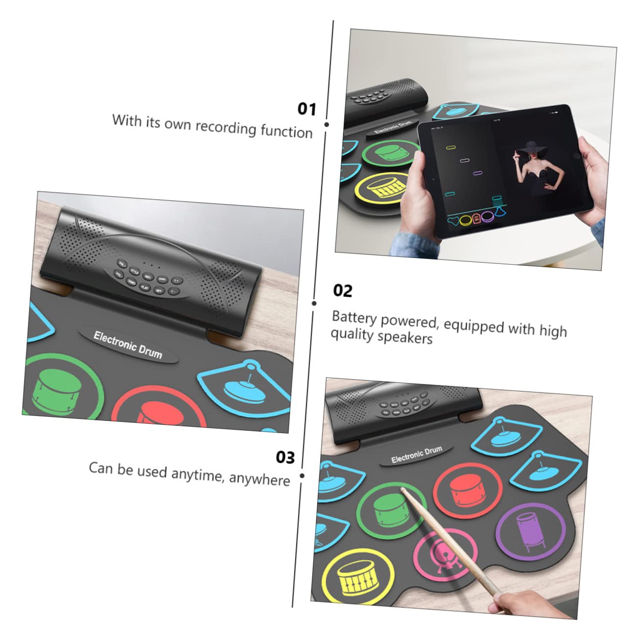 Roll-up Drum Oefenpad, Handtrommel Percussie Draagbaar Voor Kinderen En Volwassenen Roll-up Drum Oefenpad, Handtrommel Percussie Draagbaar Voor Kinderen En Volwassenen