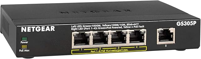 NETGEAR GS305P-100PES Przełącznik Sieciowy, 5 Portów Czarny