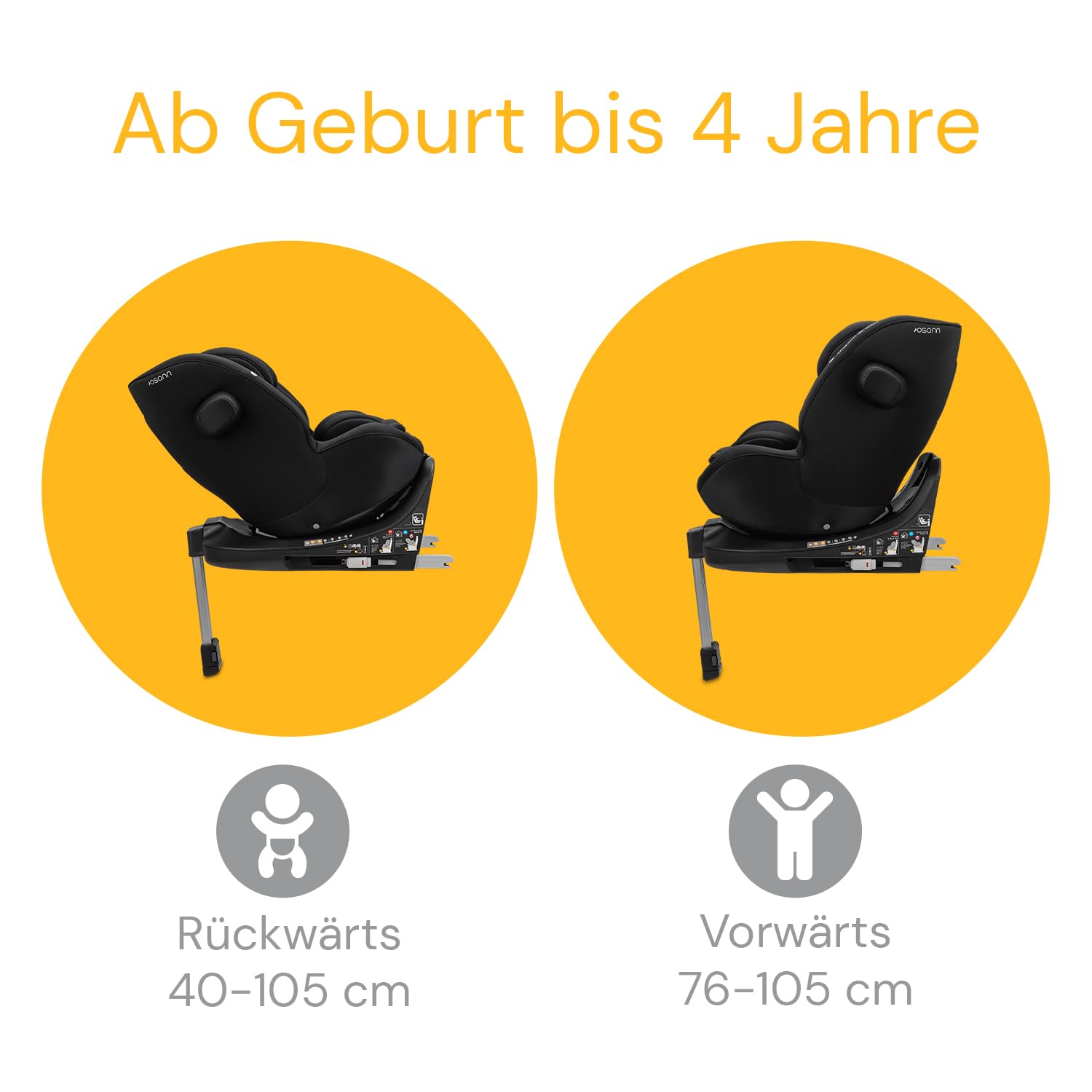 Osann One360 SL mini Kindersitz, 360 Grad drehbar, 40-105 cm | Reboard bis 4 Jahre, Isofix & Standfuß, Seitenaufprallschutz, EasyAdjustSystem, verstellbare Kopfstütze