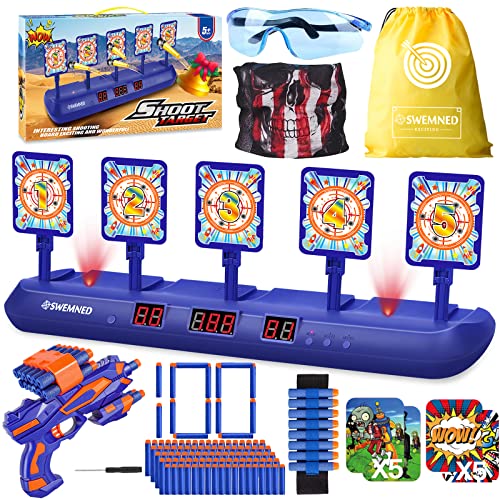 SWEMNED Digital Shooting Targets for Nerf Guns Practice Toy, Upgrade 5 Targets Auto Reset 3 Game Mode Electronic Scoring, Ideal Fun Gifts Toys for Age 5,6,7,8,9,10,11,12,13+ Year Old Kids/Boys/Girls