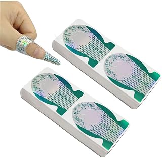200Pcs Nail Forms Laser Green Color Nail Art Tip Shape Guide Stickers Flower Pattern Nail Extension Tips and UV Gel Guide Stickers