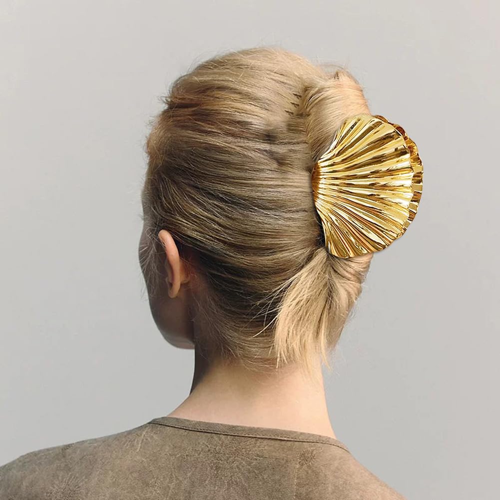 3PCS Large Starfish Shell Flower Gold Claw Clips, Fashionable Metal Seashell Hair Clip - Image 4