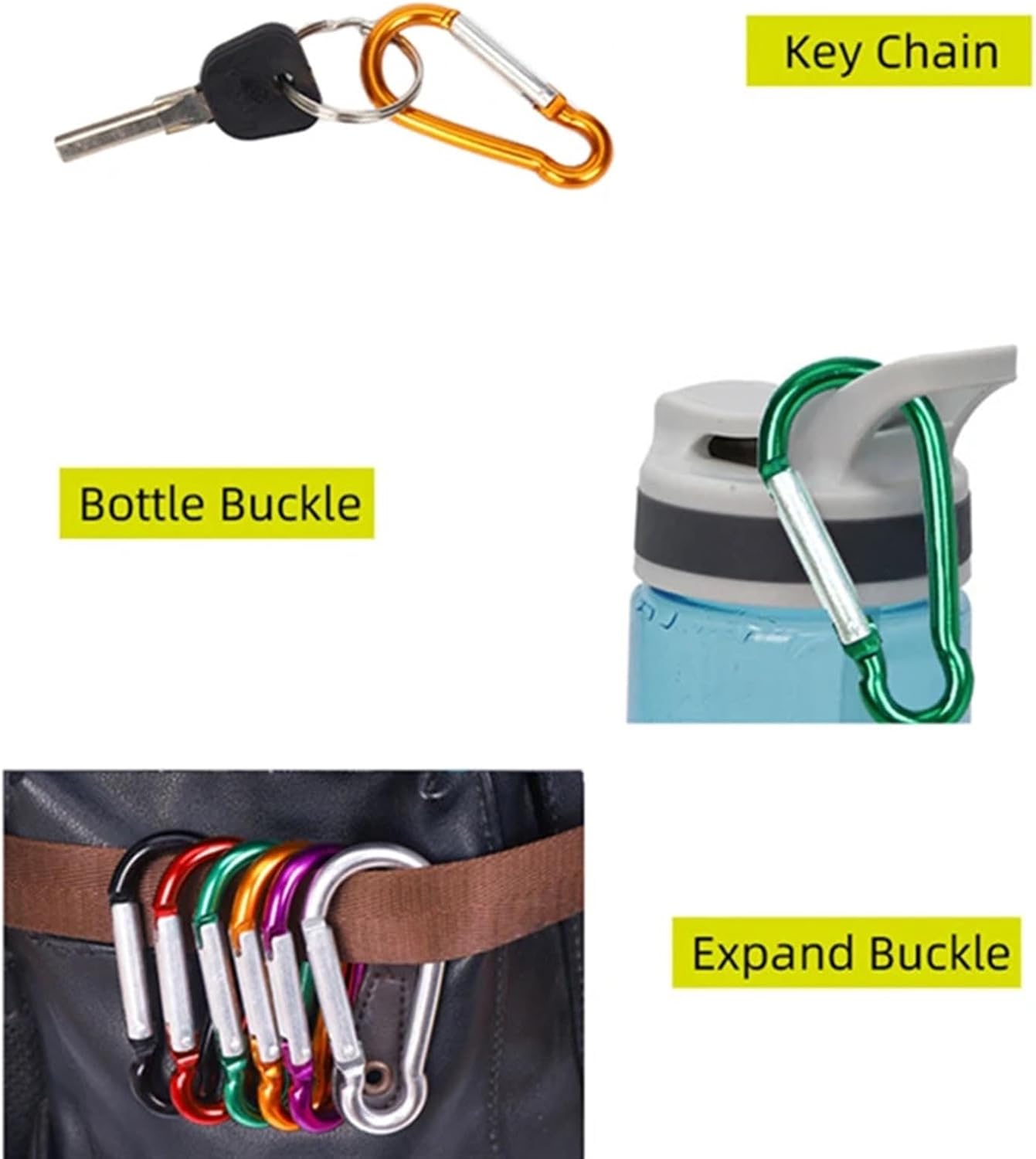 Snap Clips Snap Hooks s Spring Clasp Hook Aluminum Alloy D Clip Keychain for Key Camping Tools(10 pcs)