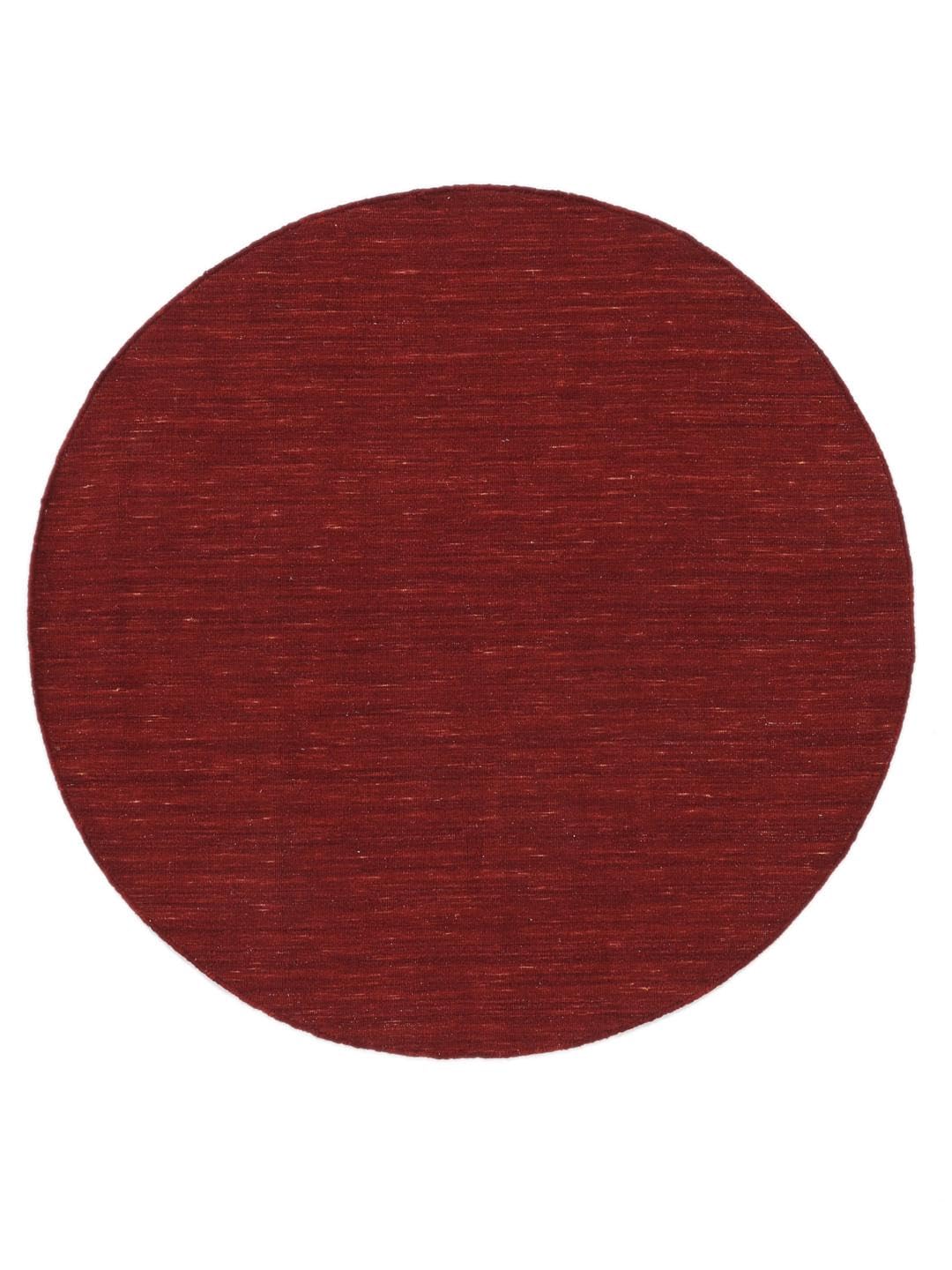 RugVista Handloom flat Tappeto, Ø 250 cm, Scuro Rosso | Kilim, Rotonda, Pelo corto, Lavabile solo a secco, Soggiorno, Sala da pranzo, Camera da letto