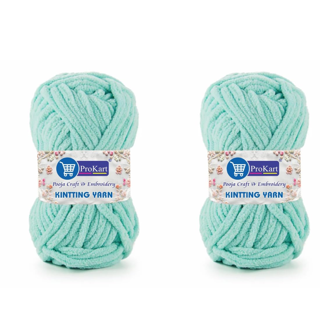 ProKart Premium Blankie Wool, Plush & Cuddly, Chenille Yarn Supersoft Hand Knitting Wool Ball | Blanket Thick/Mottu Yarn Ball Suitable for Hand Knitting and Crocheting for Baby, Adult, Sweaters, caps, Throws, Home Furnishing, Scarves, Blankets (Mint Green, 100gms x 2 Pack)