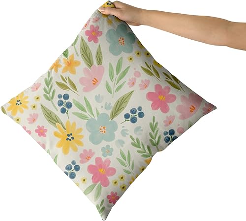 Miniatura 3 de Sweetshow Juego de 2 fundas de almohada florales primaverales de 18 x 18 pulgadas, lindas fundas decorativas de acuarela amarilla, rosa y azul,