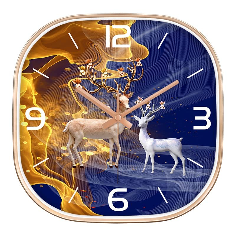 STAR WORK Quartz 12 Inches Premium Wall Clock for Home Stylish Latest Modern Design | Non Ticking Silent Wall Clock - Zero Sound & Disturbance Analog Clock (Sika Deer Square)