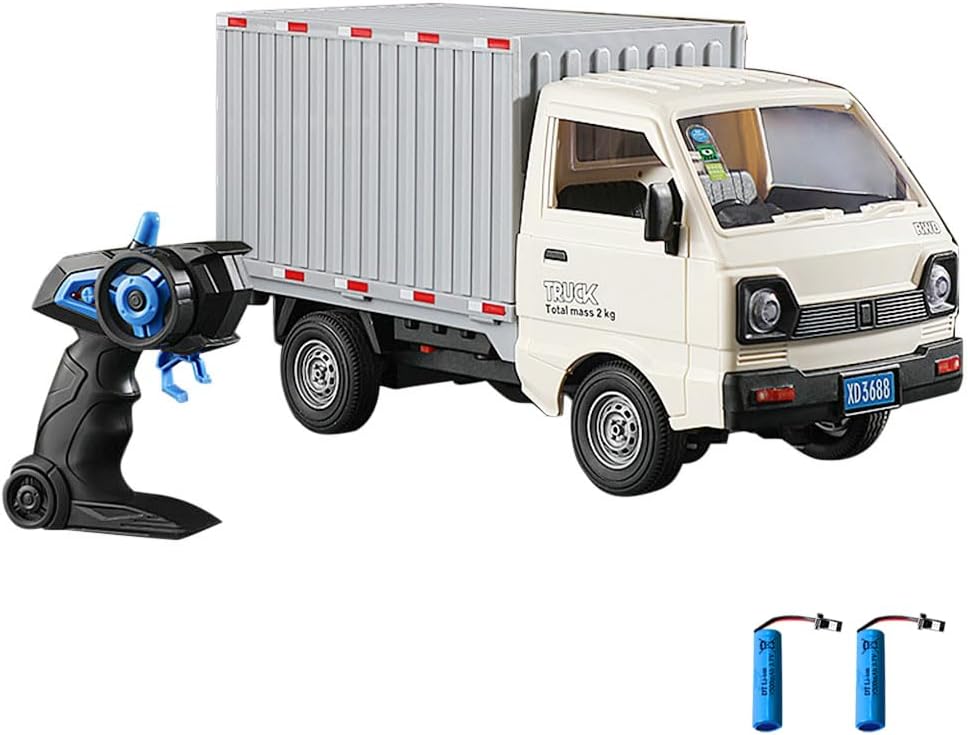 Remote Control Car RC Truck,1:16 Scale RC Transporter Truck, 2.4GHz All Terrain RC Transport Cars with Spray & Light, 2 Batteries (White)