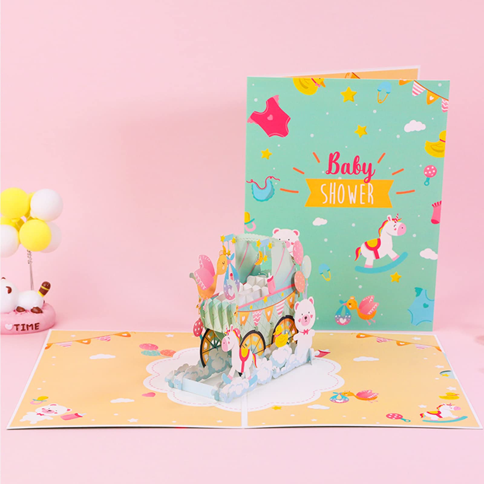 XDISHYNPop Up Card Congratulations with 3D Stroller Design, Greeting Cards, Baby Shower Cards for Baby, Surprising Memory for Baptism, New Birth, Perfect on Display, COLORFULL (BABYSHOWECARD)