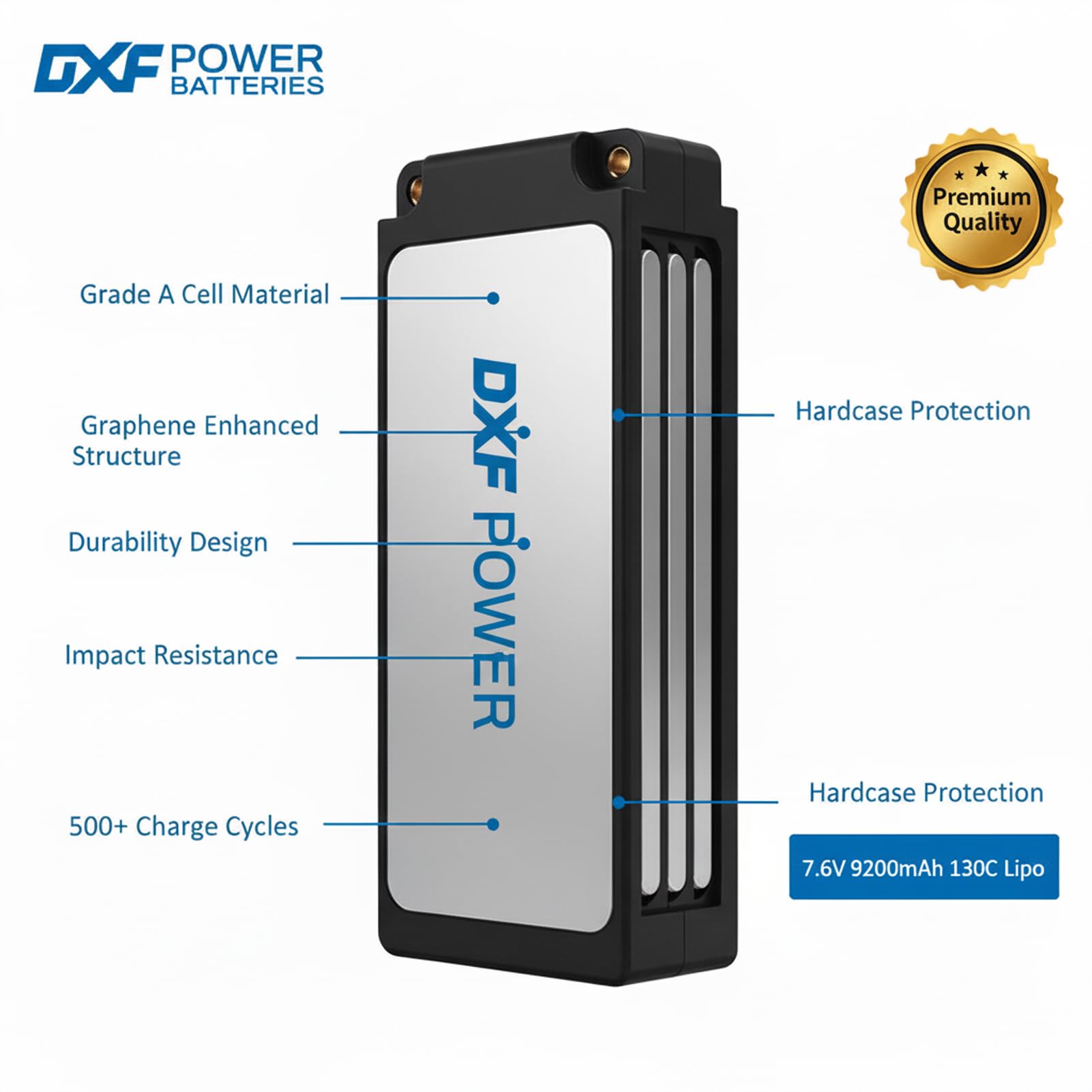 DXF 2 Confezioni Batteria LiPo 2S HV 7.6V 9200mAh 130C con Spina 5mm Deans T per Auto RC Aereo Elicottero Hobby Alta Potenza Lunga Durata Alte Prestazioni Ampiamente Usato