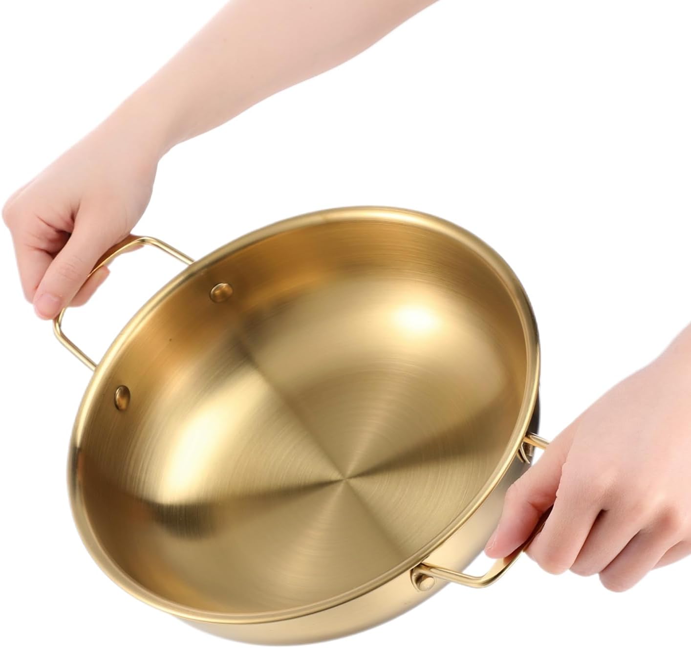3 Pcs Korean Ramen Noodle Pot with Handles, Stainless Steel Everyday Pan, Golden Korean Cooking Pot for Soup, Noodle, Pasta, Home and Outdoor, Dishwasher Safe, Size 7", 8.7", 9.5"