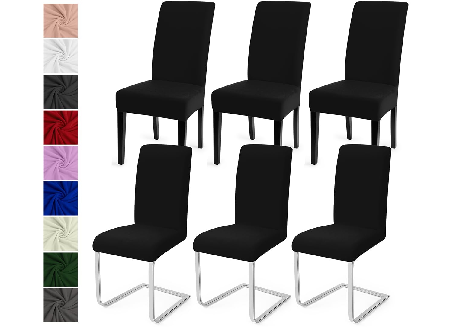 Fundas Sillas de Comedor Pack de 6 Cubiertas de Sillas Fundas para Sillas Modern Fundas Sillas Comedor Lavables Cubiertas para Sillas Fundas Elásticas para Boda, Hogar, Hotel (Negro, Pack de 6)-C